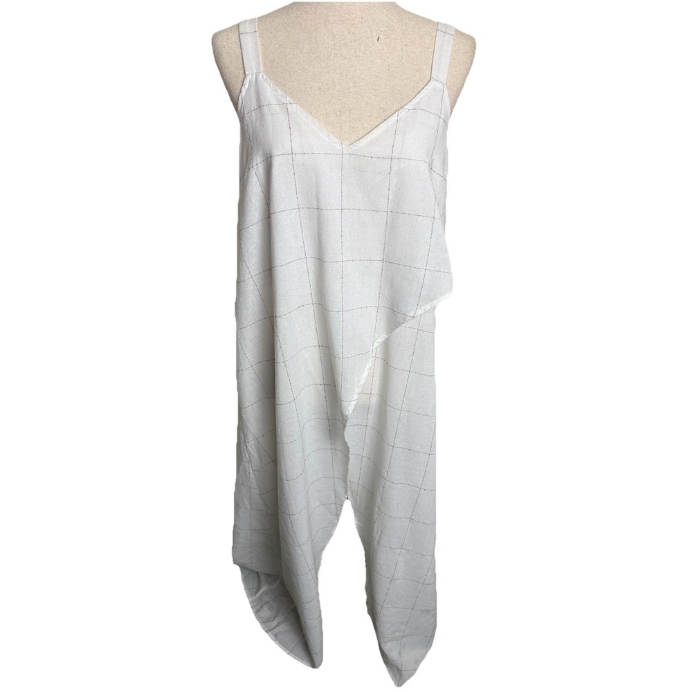 Hem & Thread Linen Blend Maxi Dress Layering Womens Medium White Lagenlook Boho